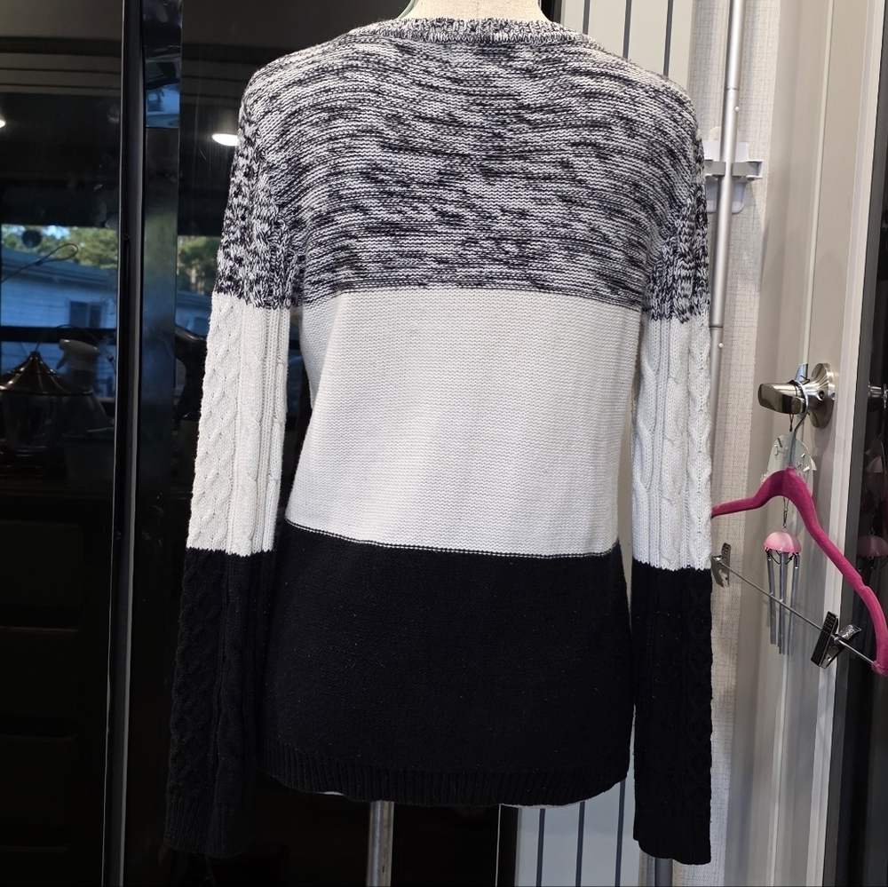 Karen Scott Black and White Cable Knit Sweater - Picture 4 of 7